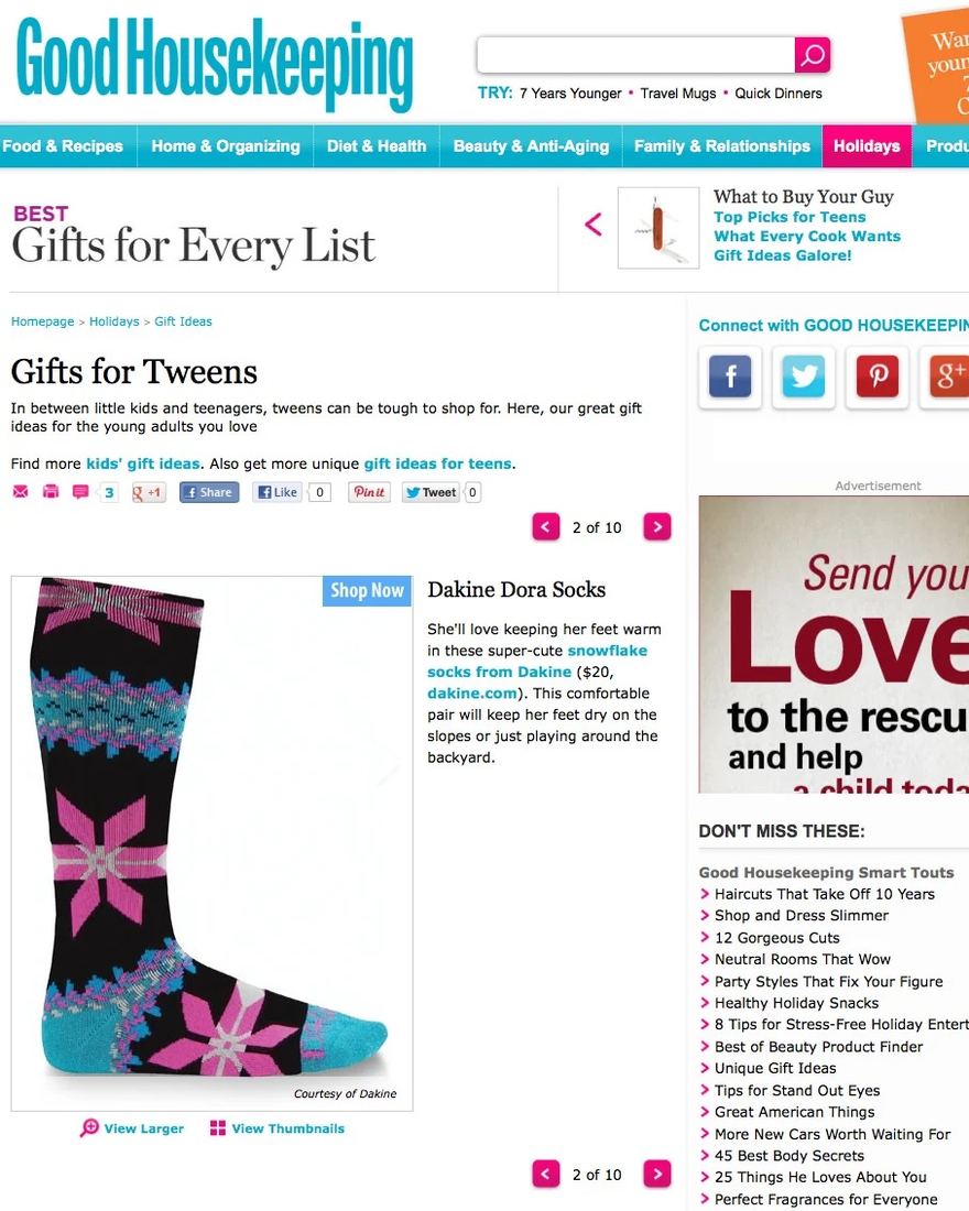Good Housekeeping’s Gifts for Tweens guide with DAKINE snow socks